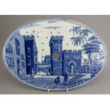 An early nineteenth century blue and white transfer-printed Spode Caramanian series oval drainer,