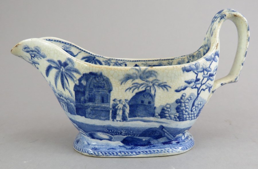 An early nineteenth century blue and white transfer-printed Spode Caramanian series small-size sauce