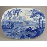 An early nineteenth century blue and white transfer-printed Spode Indian Sporting series drainer,