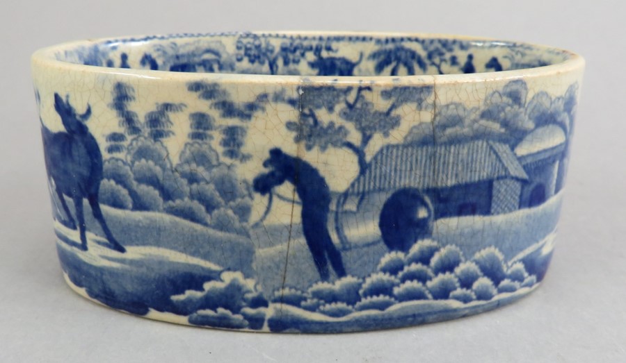 An early nineteenth century blue and white transfer-printed Spode Caramanian series oval pate pan,