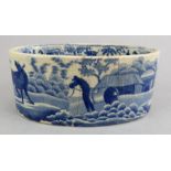 An early nineteenth century blue and white transfer-printed Spode Caramanian series oval pate pan,