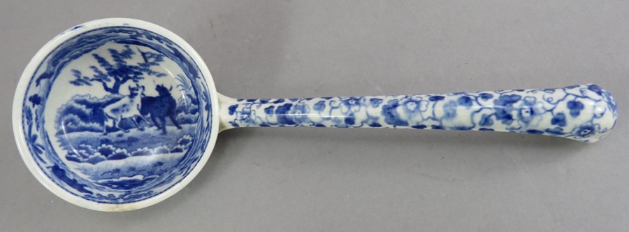 An early nineteenth century blue and white transfer-printed Spode Caramanian series sauce ladle, c.