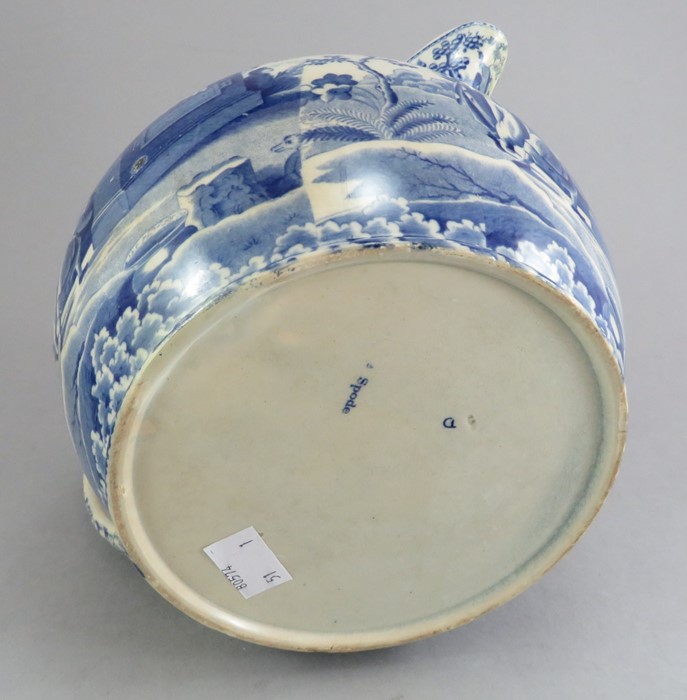 An early nineteenth century blue and white transfer-printed Spode Caramanian series Dutch-shape jug, - Image 3 of 3