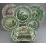 A group of early nineteenth century green and white transfer-printed Copeland and Garrett Byron's