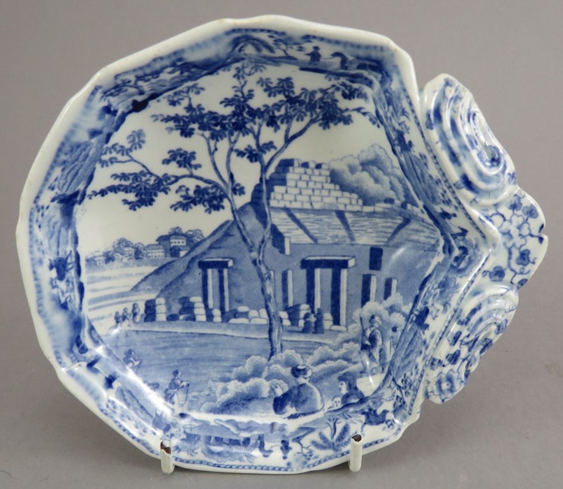 An early nineteenth century blue and white transfer-printed Spode Caramanian series footed and