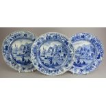 A group of early nineteenth century blue and white transfer-printed Spode Caramanian series side