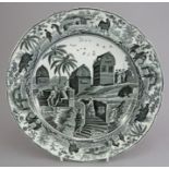An early nineteenth century black and white transfer-printed Spode Caramanian series dinner plate,