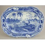 An early nineteenth century blue and white transfer-printed Spode Indian Sporting series platter,