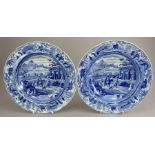 A pair of early nineteenth century blue and white transfer-printed Spode Caramanian series soup