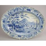 An early nineteenth century blue and white transfer-printed Spode Caramanian series oval platter,