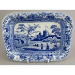 An early nineteenth century blue and white transfer-printed Spode Caramanian series rectangular