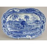 An early nineteenth century blue and white transfer-printed Spode Indian Sporting series platter,