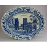 An early nineteenth century blue and white transfer-printed Spode Caramanian series oval platter,