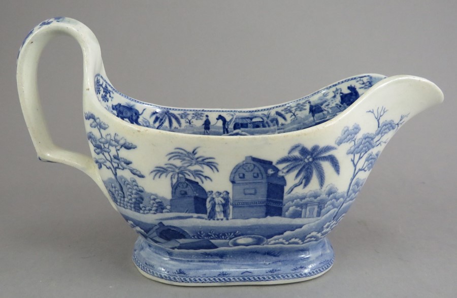 An early nineteenth century blue and white transfer-printed Spode Caramanian series large-size sauce - Image 2 of 3