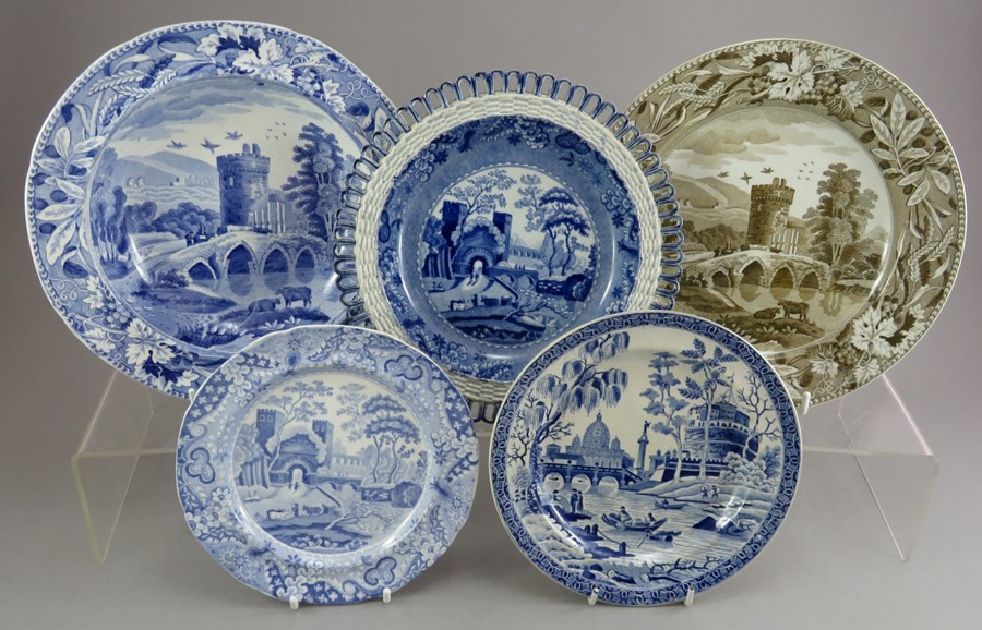 A group of early nineteenth century blue and white transfer-printed Spode wares, c.1825. To include: