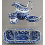 A group of early nineteenth century blue and white transfer-printed Spode pieces, c.1825. To