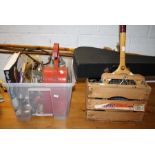 A miscellaneous collector's lot including a childs guitar, Odhner adding machine, weavers shuttle, b