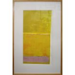 A large untitled three colour lithograph Mauve and green shades. 115 x 58cm Formally the property o