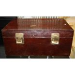 An early 20th century Chinese hide covered travelling trunk with polished Ox blood finish. 84cm wide