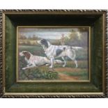 A Jackman (early 20th century). Figure and two sporting dogs in a landscape Oil on panel, signed low