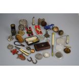 Miscellaneous collector's items including a lignum match holder, silver blade fruit knife, 1914-15 s