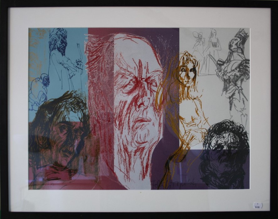 Feliks Topolski (Polish 1907-1989) A montage of thespians and playwrights. Lithograph. 46 x 63cm Fo