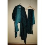 Cape and matching stole, silk effect material, aqua electric blue and black Formally the property o