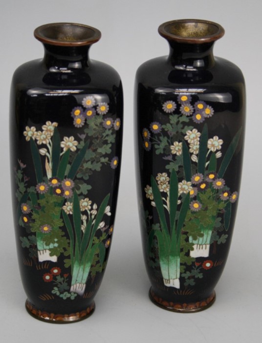 A pair of Japanese Taisho Toku shaped cloisonne vases