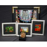 A collection of Hundertwasser calendar art framed prints together with a Hundertwasser 1975 Paris bo