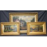 T Cook A pair of Victorian rural scenes with figures on a path and a wooded landscape oil on boards