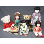 A German bisque head doll marked AB 1362, numbered 4, together with two Harrods bears, 30th Annivers
