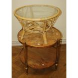 An early 20th century French mahogany brass mounted two tier occasional table, together with a bambo