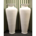 A very large pair of baluster form cracked glaze white pottery vases. 103cm high Formally the prope