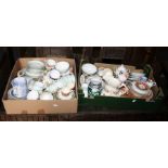 Three boxes of decorative and useful china and glass including a Royal Doulton figure Victoria, Nori