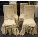 A set of four beech wood legged high back dining chairs with mushroom coloured loose covers Formall