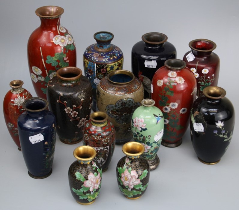 A collection of mostly Japanese Meiji cloisonne vases (14)