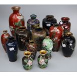 A collection of mostly Japanese Meiji cloisonne vases (14)