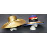 Two ladies straw hats from My private collection by Frank Olive, one in gold and the other silver, g