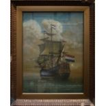 William Anderson (20th century) A French man of war on calm seas Oil on panel, signed lower left. 55