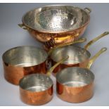 A collection of decorative polished copper kitchen moulds and cookware Formally the property of the