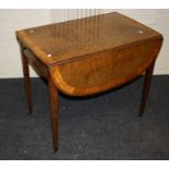 A George III/IV satinwood cross banded plum pudding mahogany oval Pembroke table, with inlaid detail