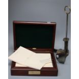 A Crane and Co polished cherry wood stationary case with personalised note paper and envelopes for A