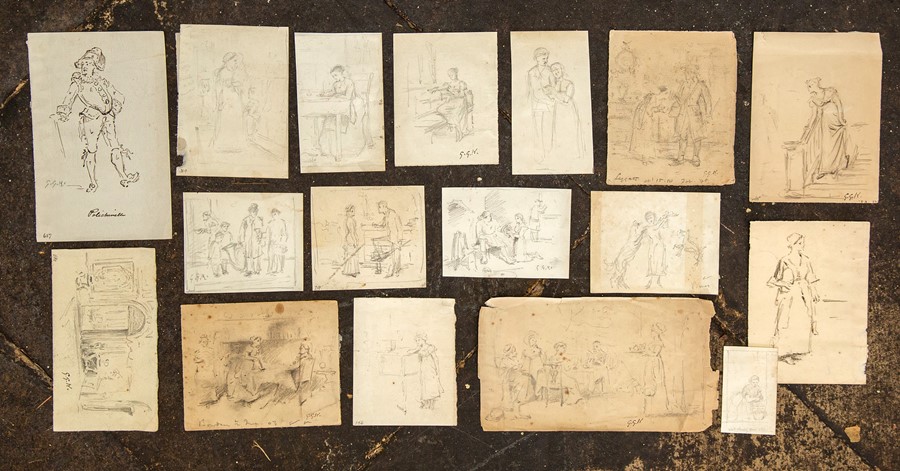 George Goodwin Kilburn (British, 1839-1924), figural studies from a sketch book, on loose leaves, - Image 2 of 3