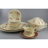 A mixed group of early twentieth century art deco period Susie Cooper orange and red feather pattern