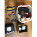 A parcel of miscellaneous items, to include silver and nickel pocket watches, a WWI war and
