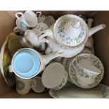 Two boxes of mixed ceramics and glass to include: A Coalport dish, a Richmond Bone China part tea