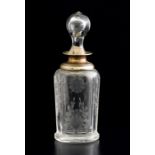 A late-19th Century French glass scent bottle and stopper, acid-etched body with shells, silver