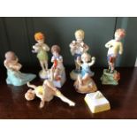 Seven Royal Worcester Figures, to include Monday's Child, Wednesday's Child, August 3441, October