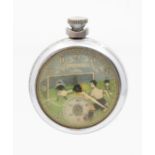 A mid-20th Century novelty Ingersoll chrome pocket watch, football scene to the dial, lacking
