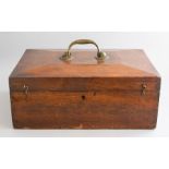 A 19th Century mahogany flatware casket, swing handle, lock, and green baize interior, width 38cm